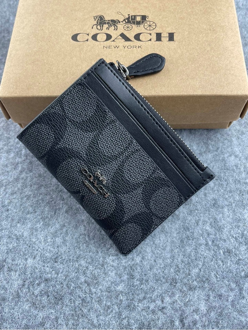 Coach Black Signature Card Zip Wallet